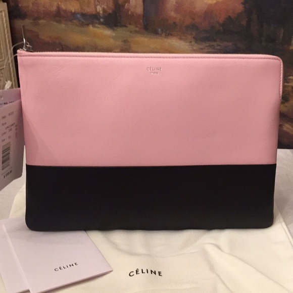 Celine Handbags - BNWT Authentic Celine Pink Black Clutch Zip Pouch